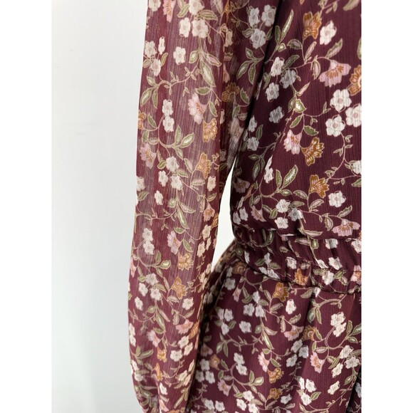 Womens Wine Chiffon Floral Mini Fit & Flare Dress Juniors L - Picture 5 of 15